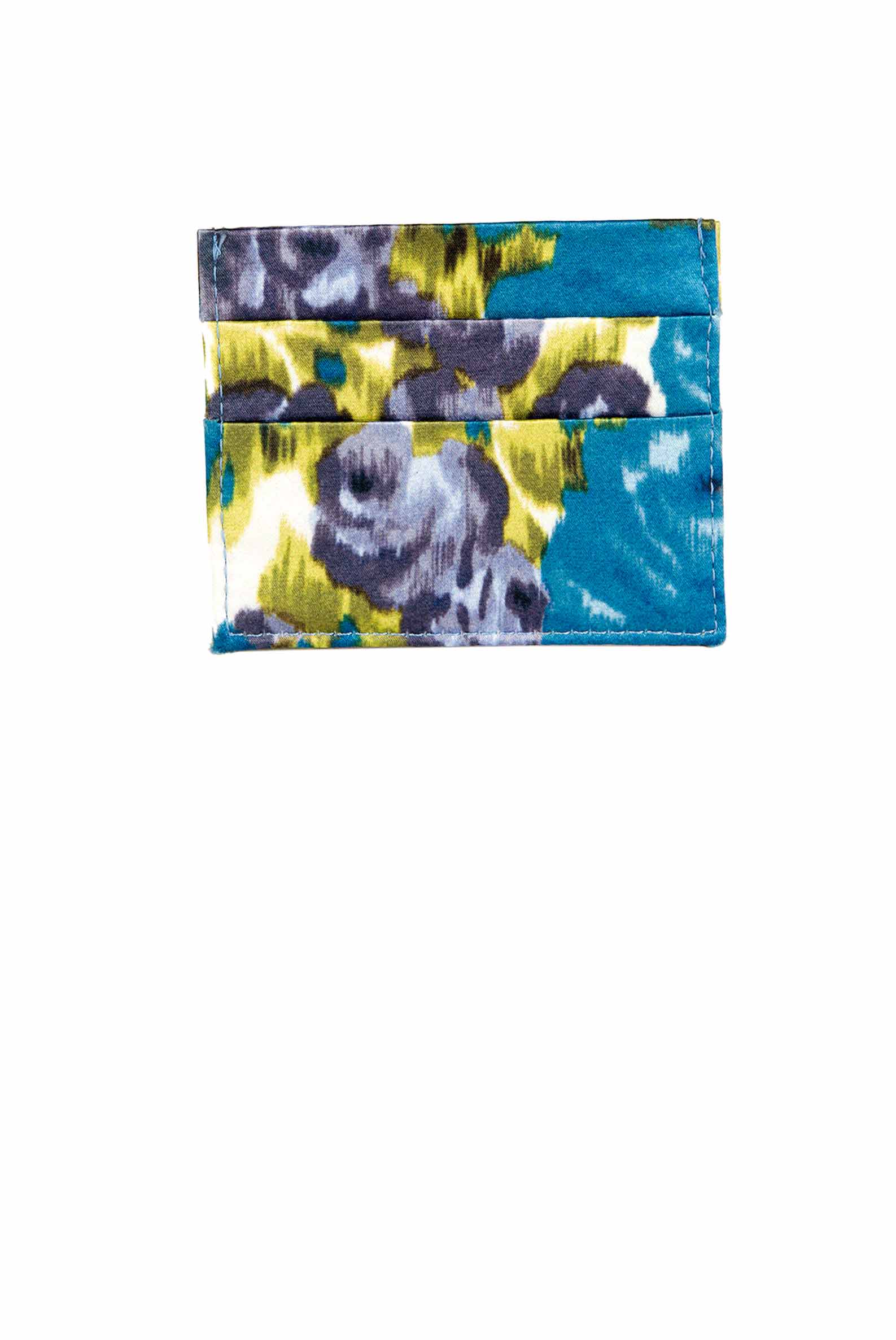 Porta carte in seta stampata con fiori petrolio