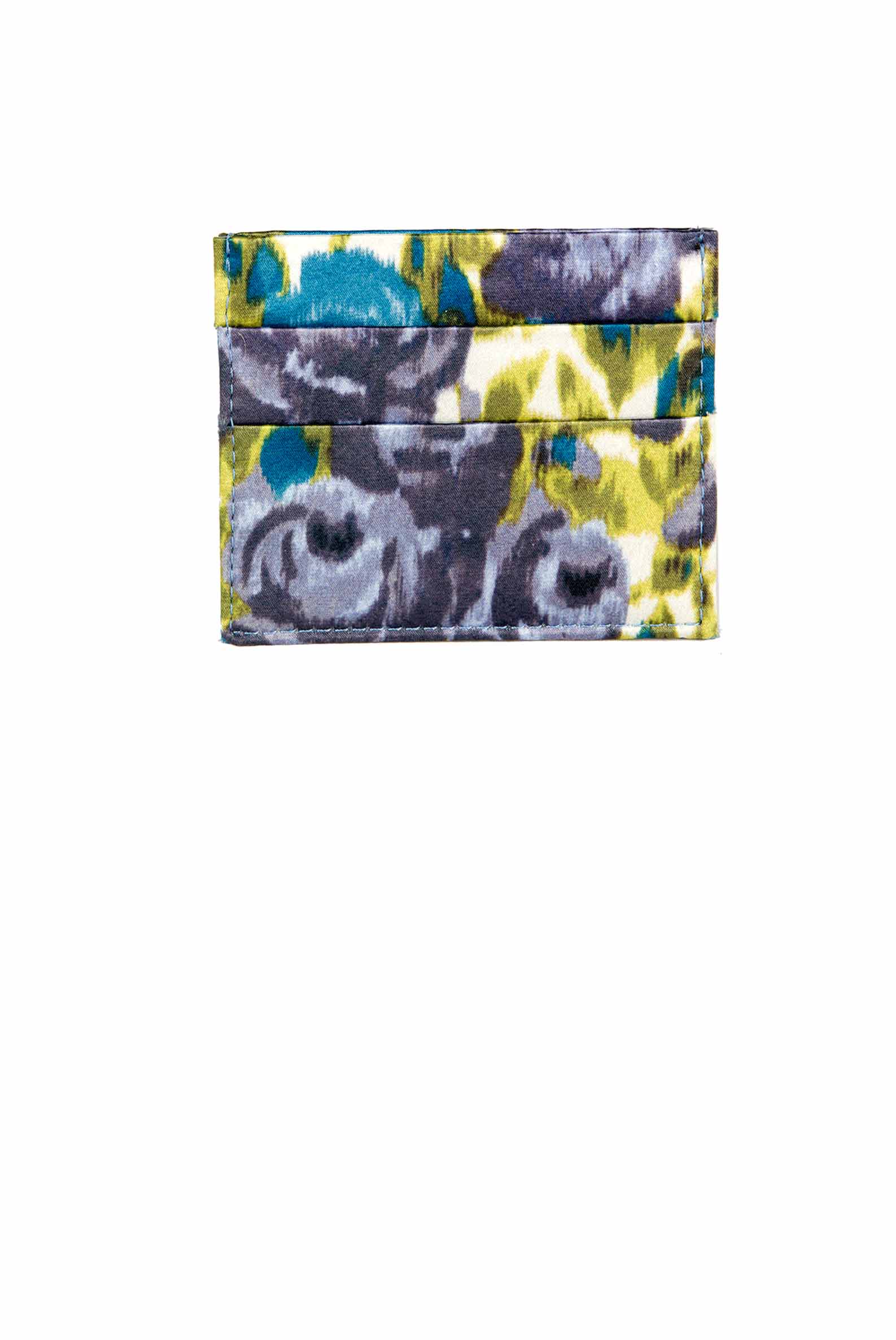 Porta carte in seta stampata con fiori petrolio