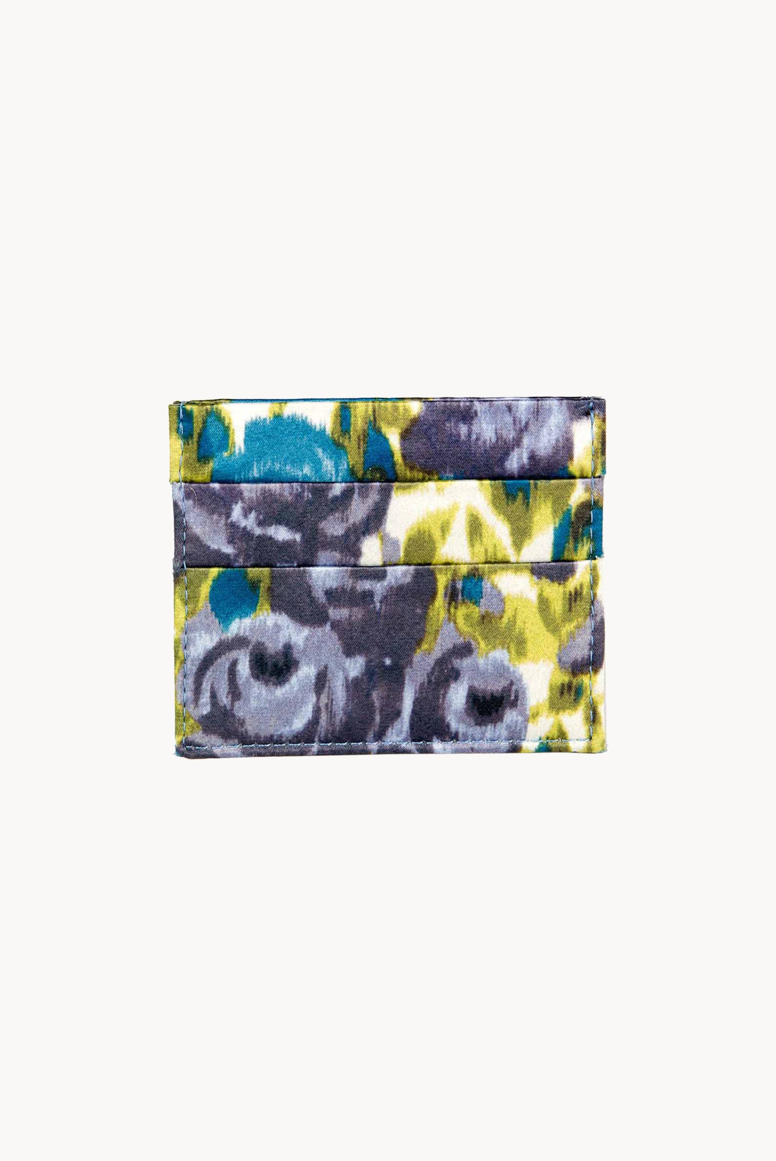 Porta carte in seta stampata con fiori petrolio