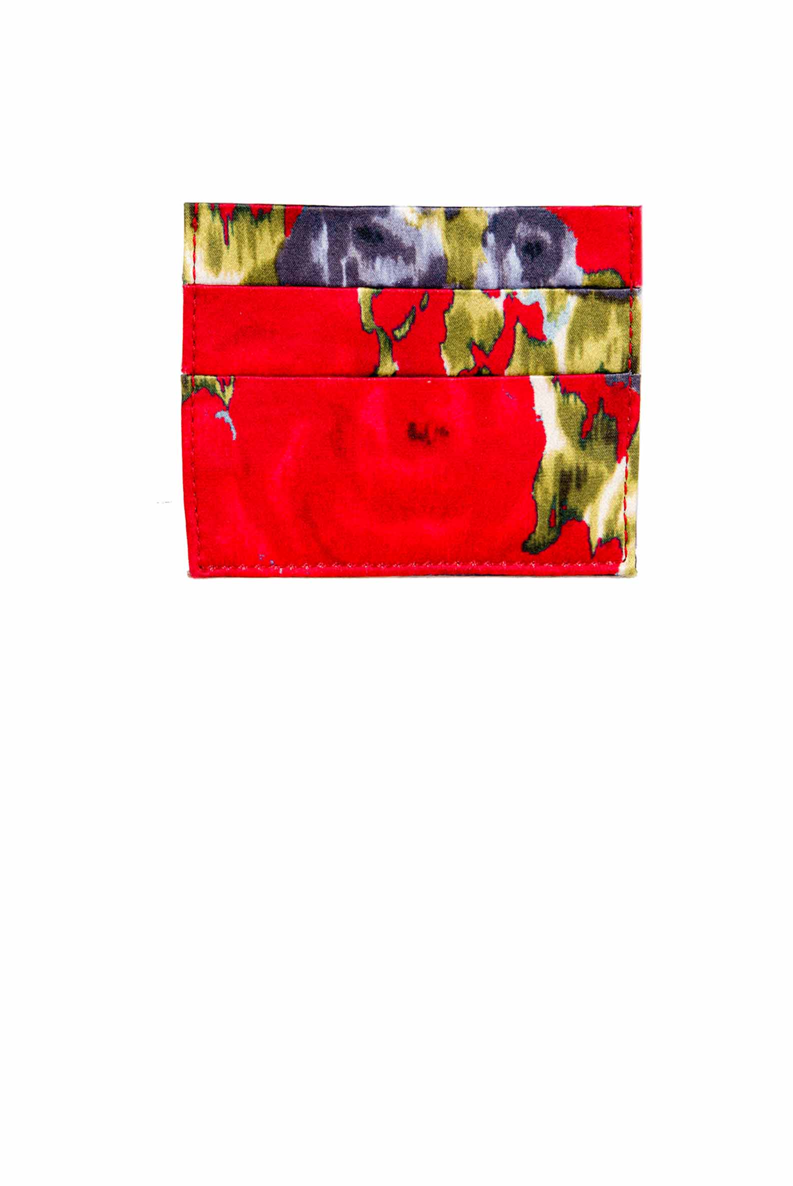 Porta carte in seta stampata con fiori rossi