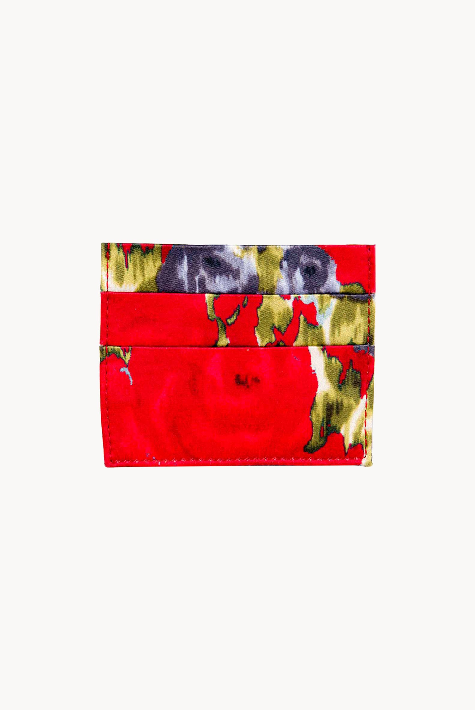 Porta carte in seta stampata con fiori rossi