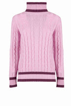 Maglione dolcevita in cashmere rosa con trecce