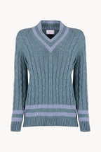 Petrol Cable Cashmere V-Neck Jumper