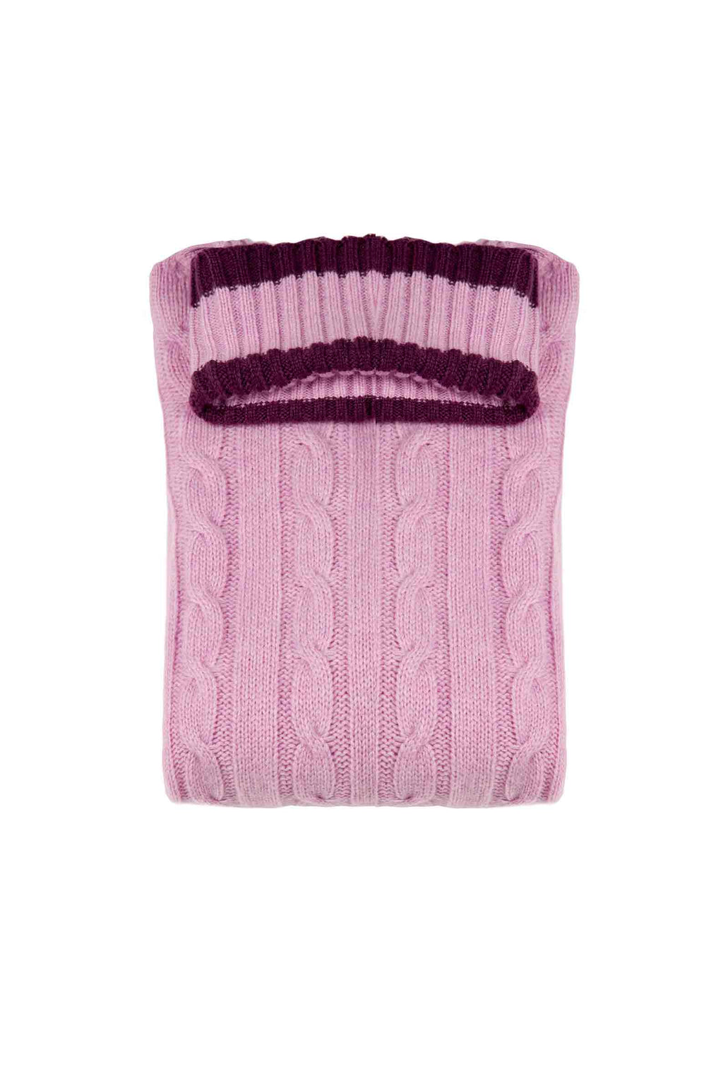 Maglione dolcevita in cashmere rosa con trecce