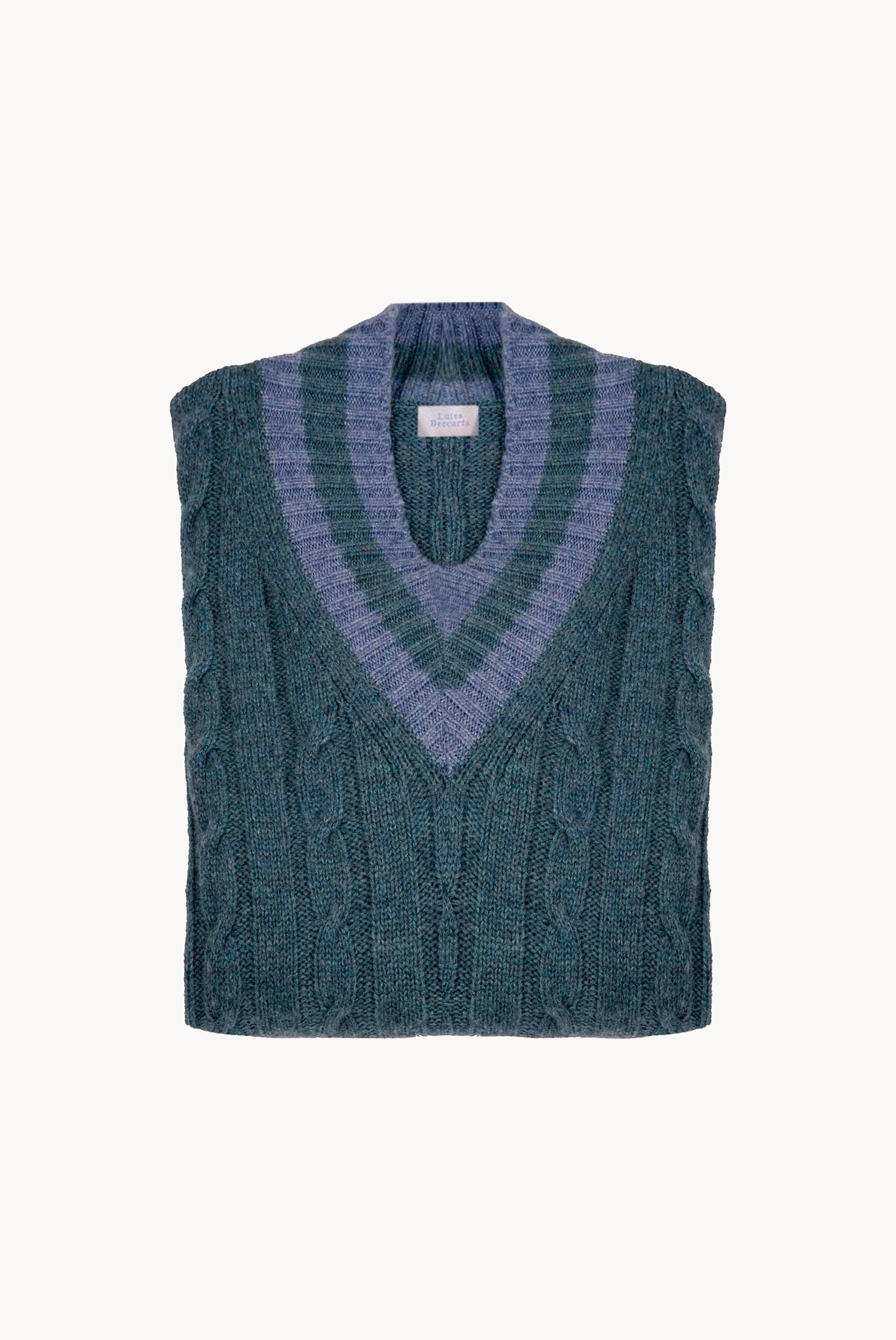 Petrol Cable Cashmere V-Neck Jumper