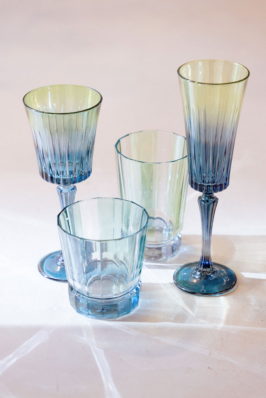 Set di Due Bicchieri Grandi Duccio a Righe Verdi con Base Blu