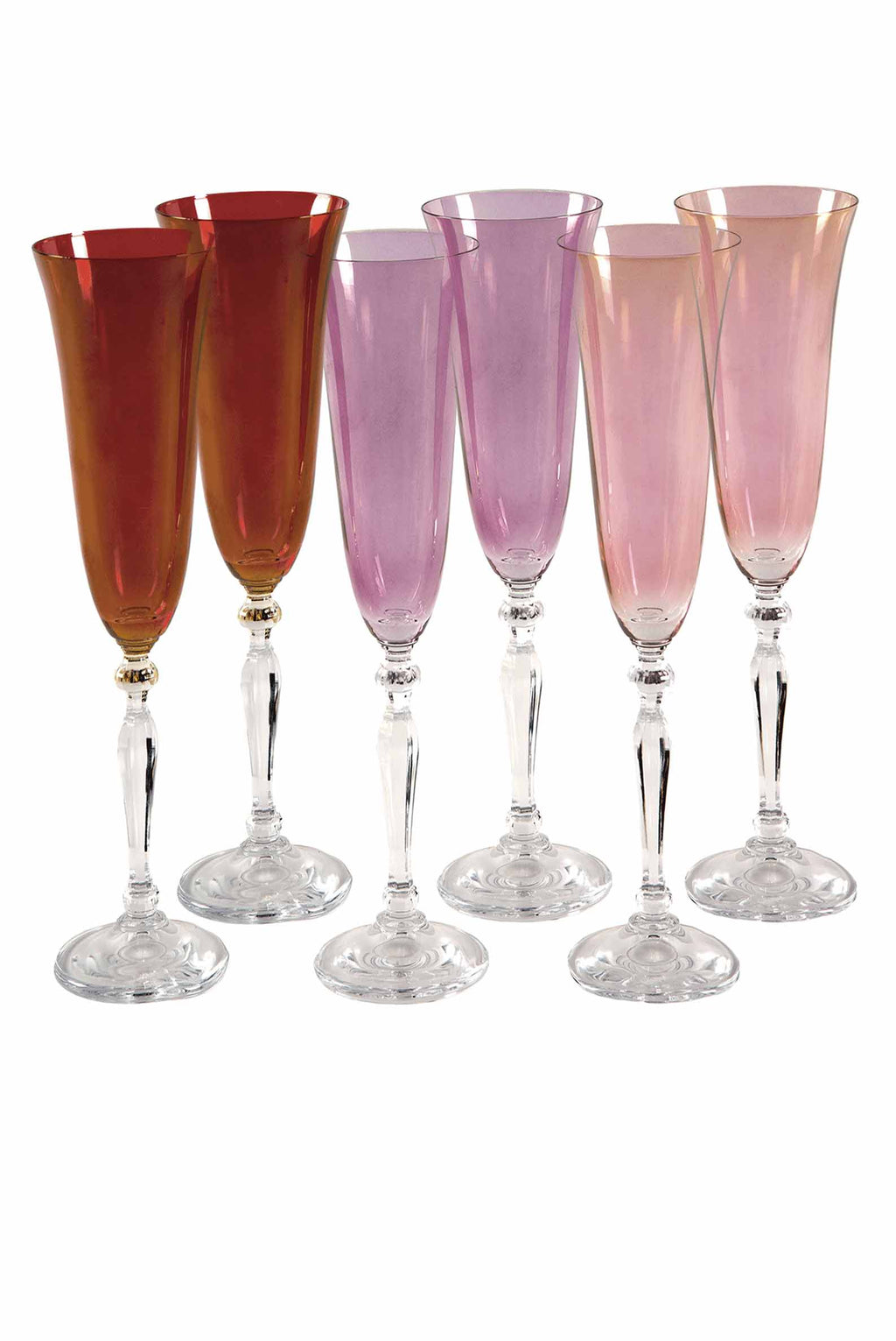Set di sei flute rosso, viola, rosa