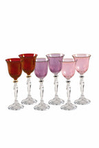 Set di sei bicchierini rosso, viola, rosa