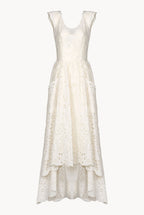 Asymmetric Embroidered Eyelet Cream Cotton Midi Dress