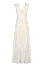 Vestito midi asimmetrico in cotone crema con ricami e broderie anglaise