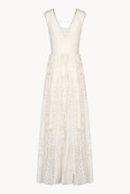 Asymmetric Embroidered Eyelet Cream Cotton Midi Dress