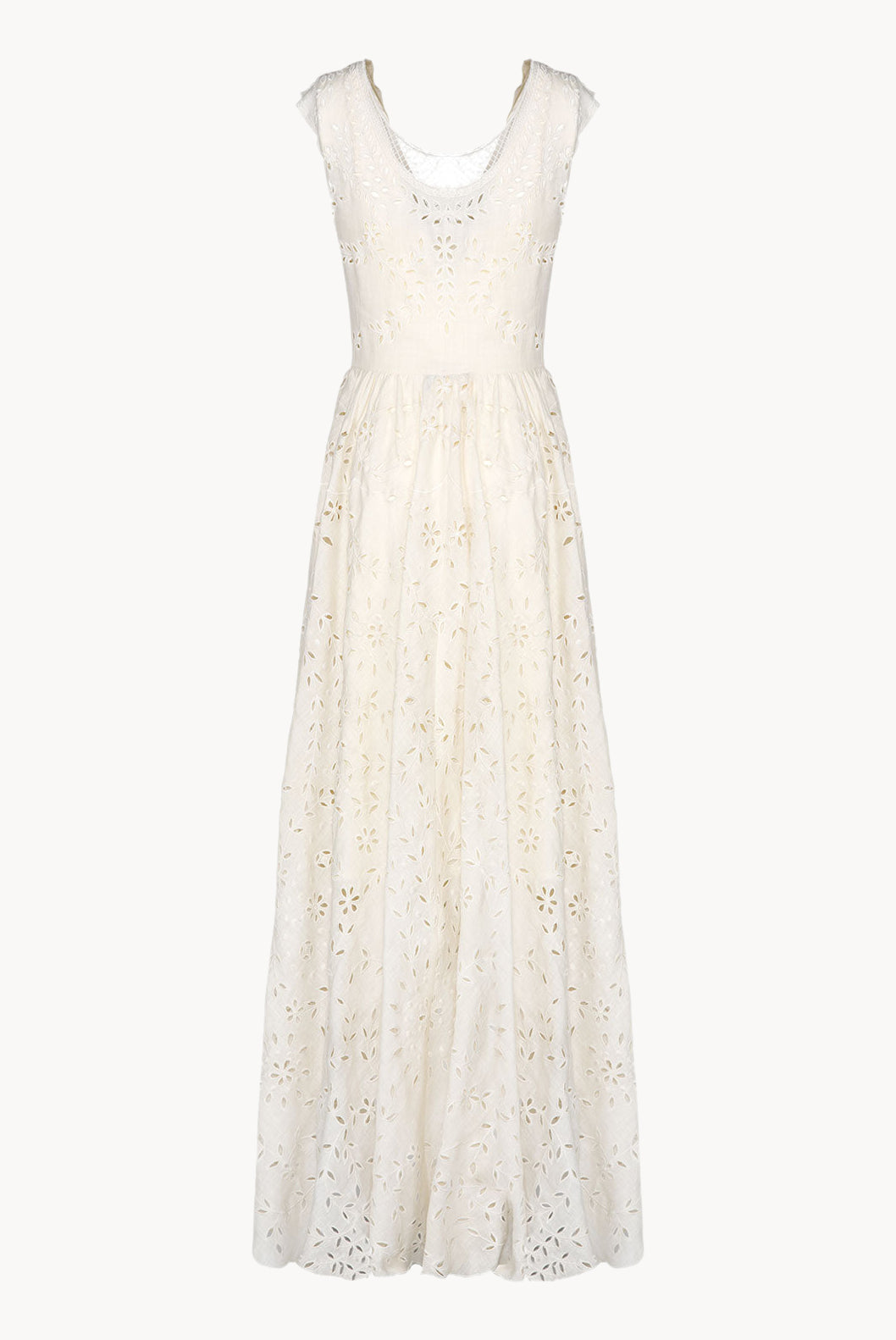 Asymmetric Embroidered Eyelet Cream Cotton Midi Dress