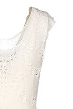 Vestito midi asimmetrico in cotone crema con ricami e broderie anglaise