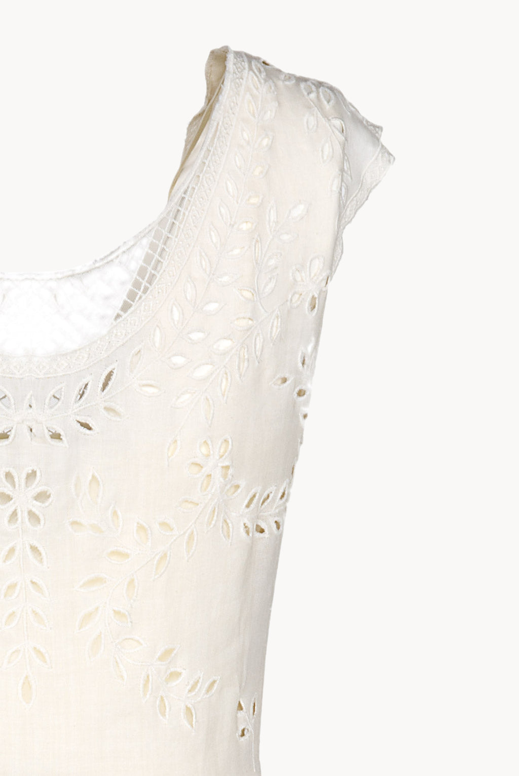 Asymmetric Embroidered Eyelet Cream Cotton Midi Dress
