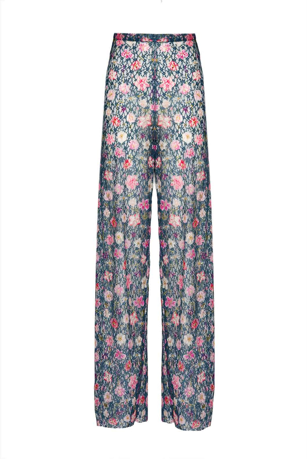Pantaloni a zampa a vita alta in georgette stampata floreale