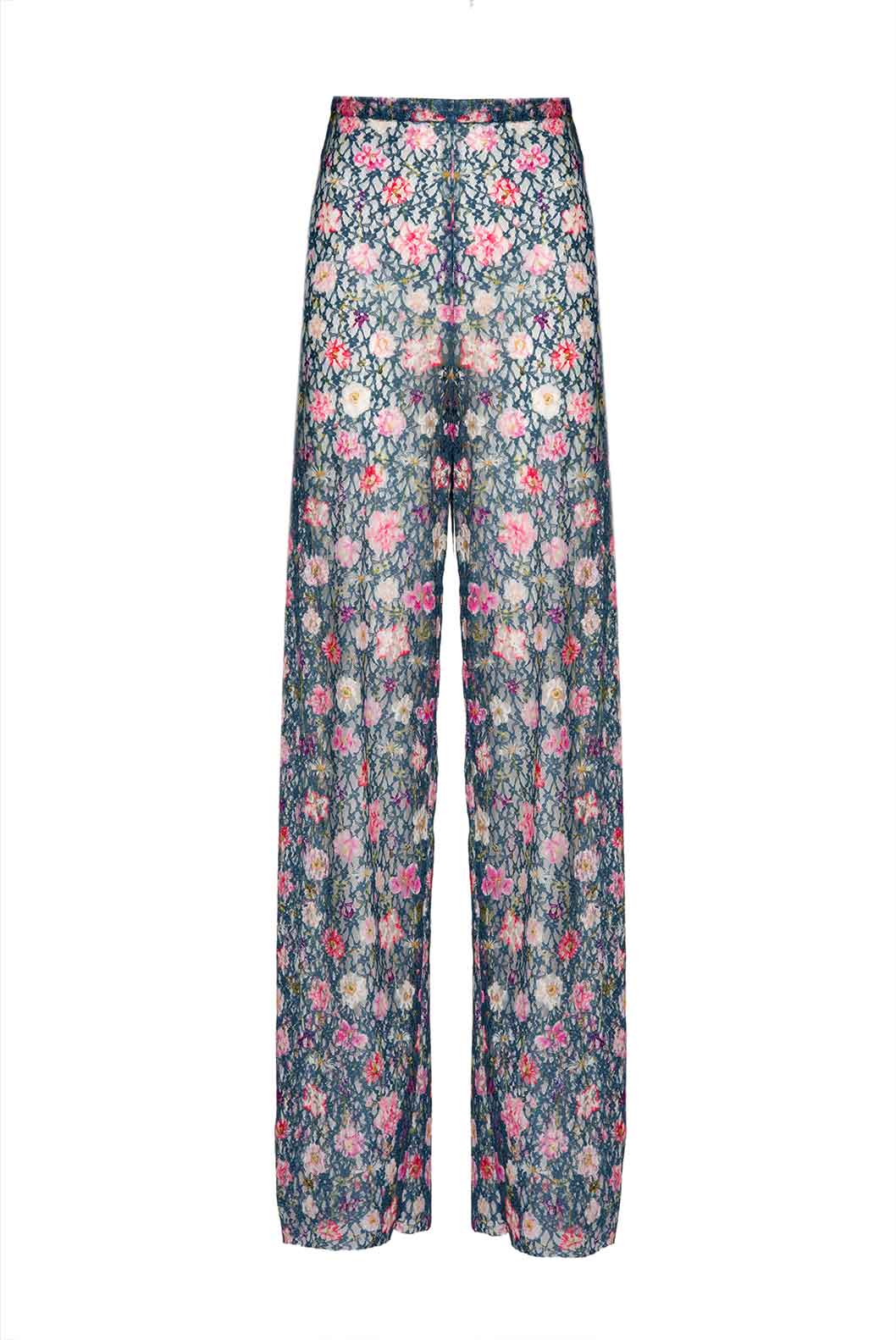 Pantaloni a zampa a vita alta in georgette stampata floreale