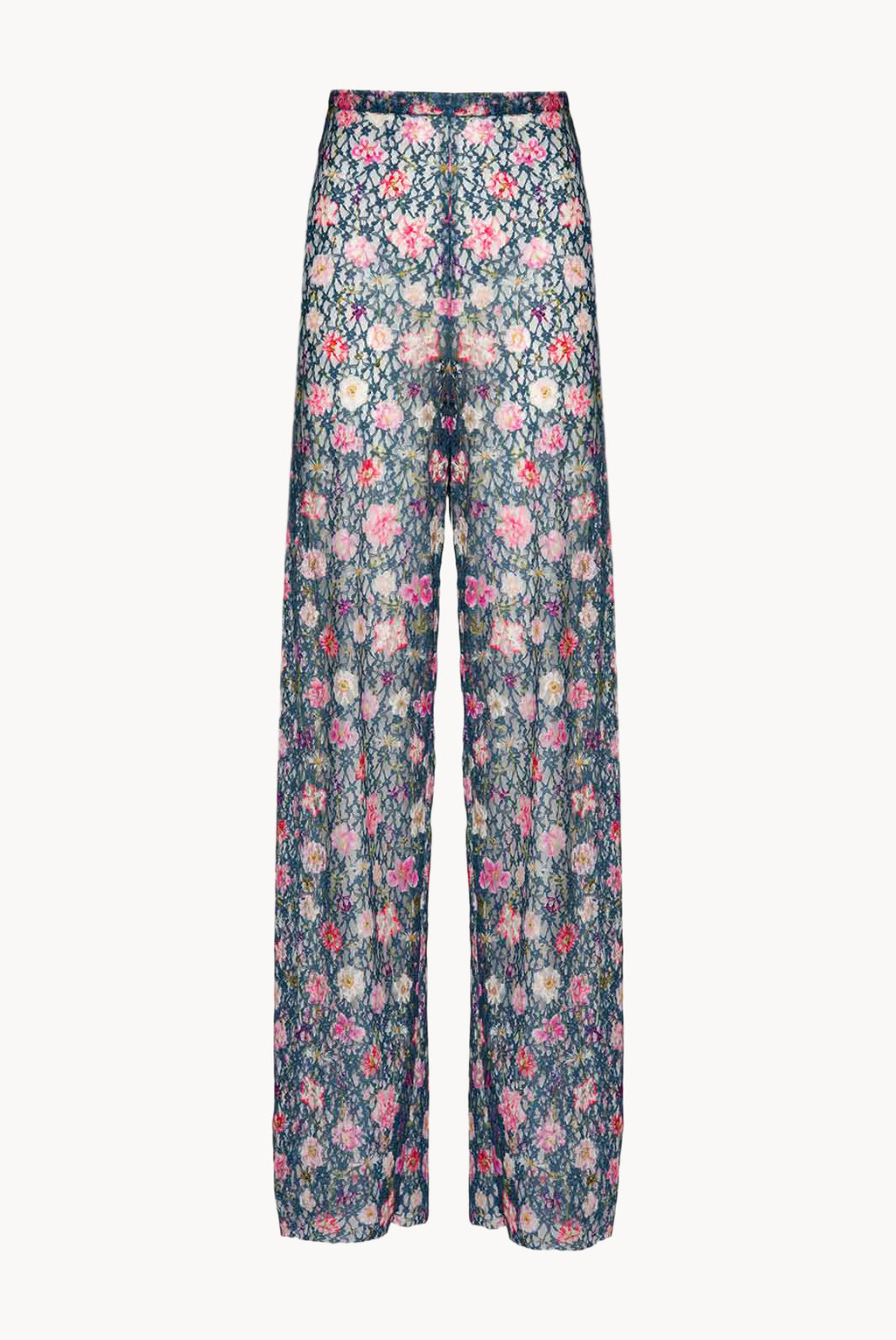 Pantaloni a zampa a vita alta in georgette stampata floreale