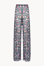 Pantaloni a zampa a vita alta in georgette stampata floreale