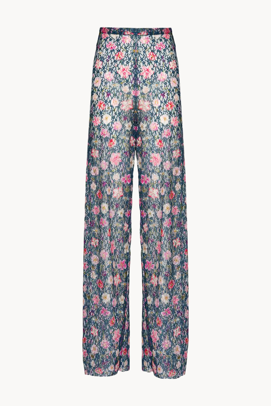 Pantaloni a zampa a vita alta in georgette stampata floreale