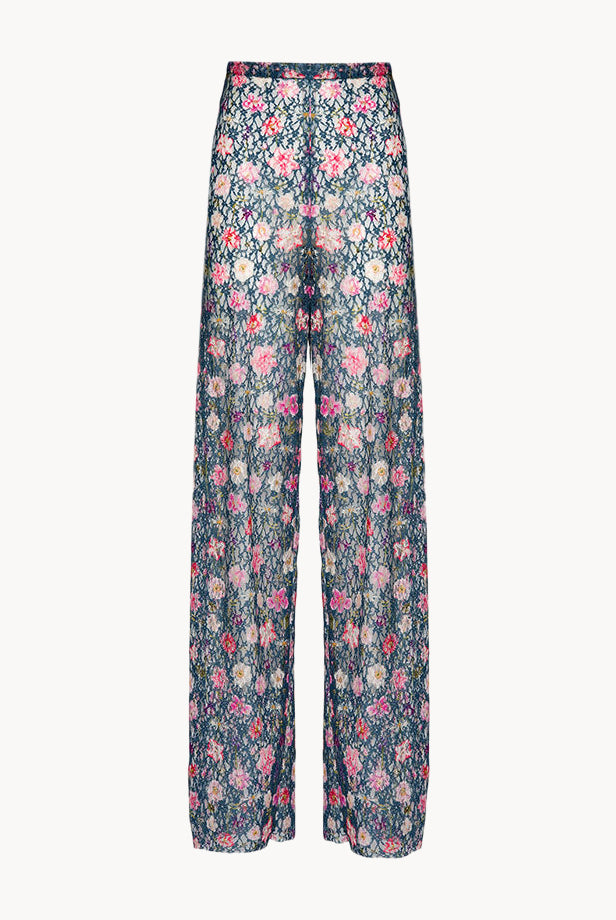 Pantaloni a zampa a vita alta in georgette stampata floreale