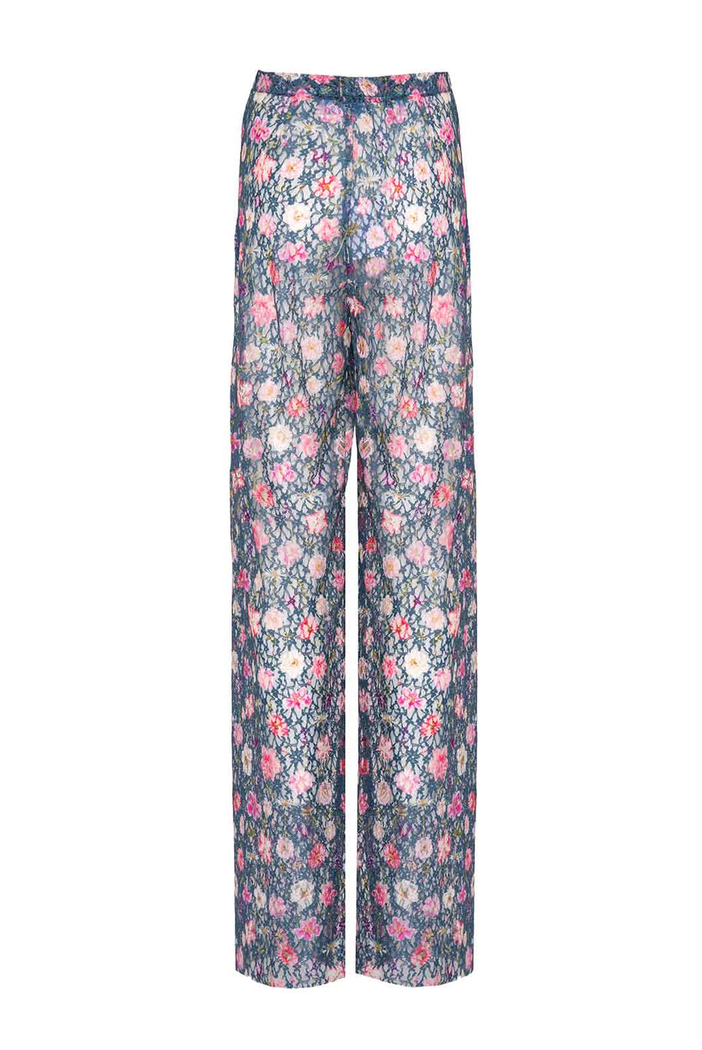 Pantaloni a zampa a vita alta in georgette stampata floreale