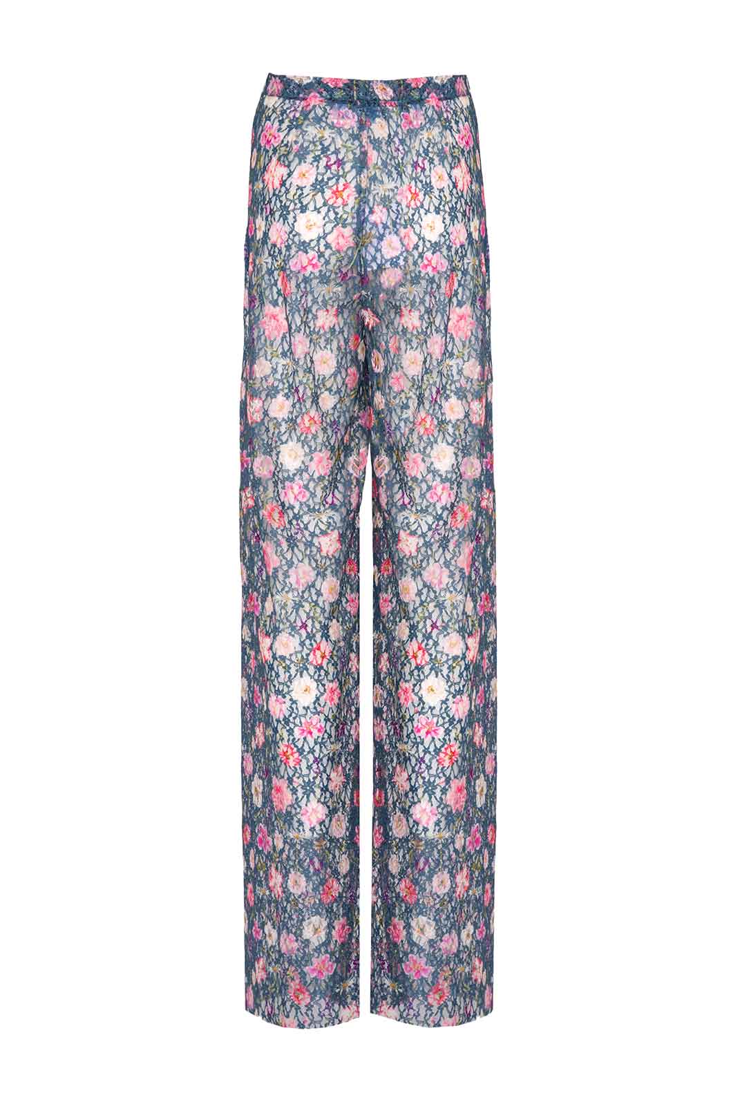 Pantaloni a zampa a vita alta in georgette stampata floreale