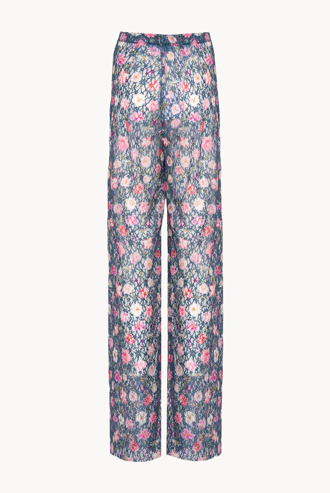 Pantaloni a zampa a vita alta in georgette stampata floreale