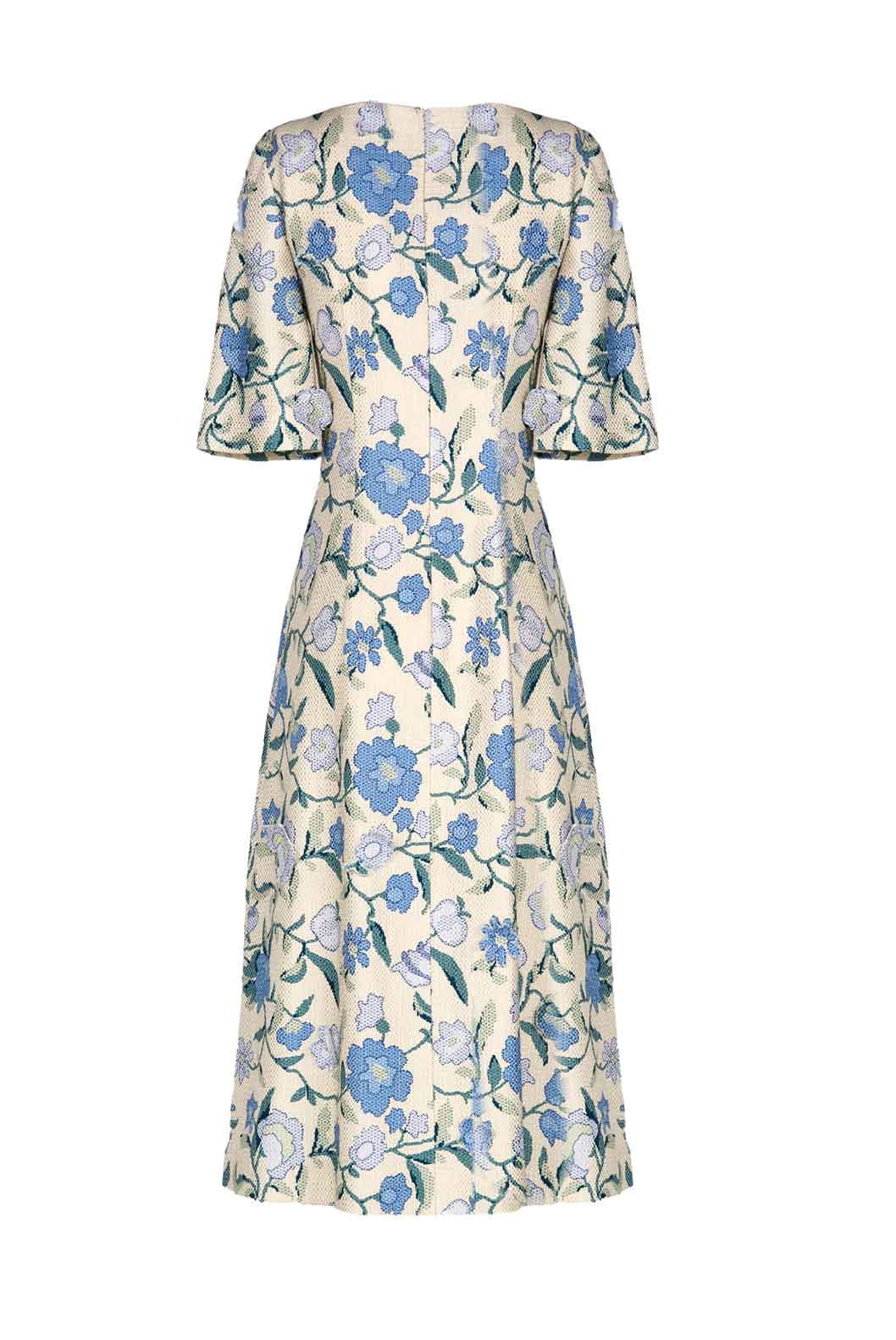 Abito dritto in jacquard con fiori selvatici