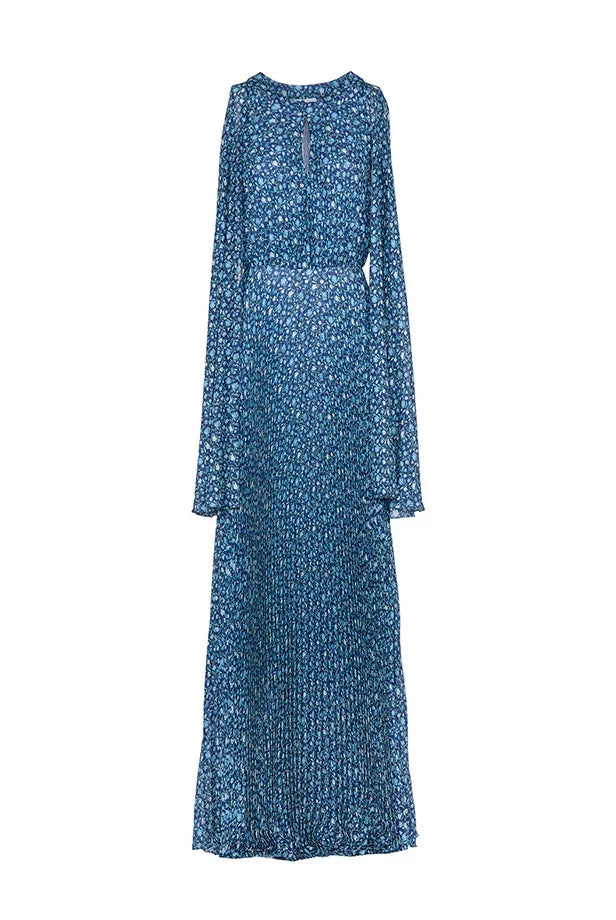 Vestito lungo plissettato con micro fiori