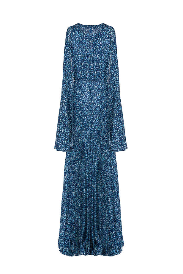 Vestito lungo plissettato con micro fiori