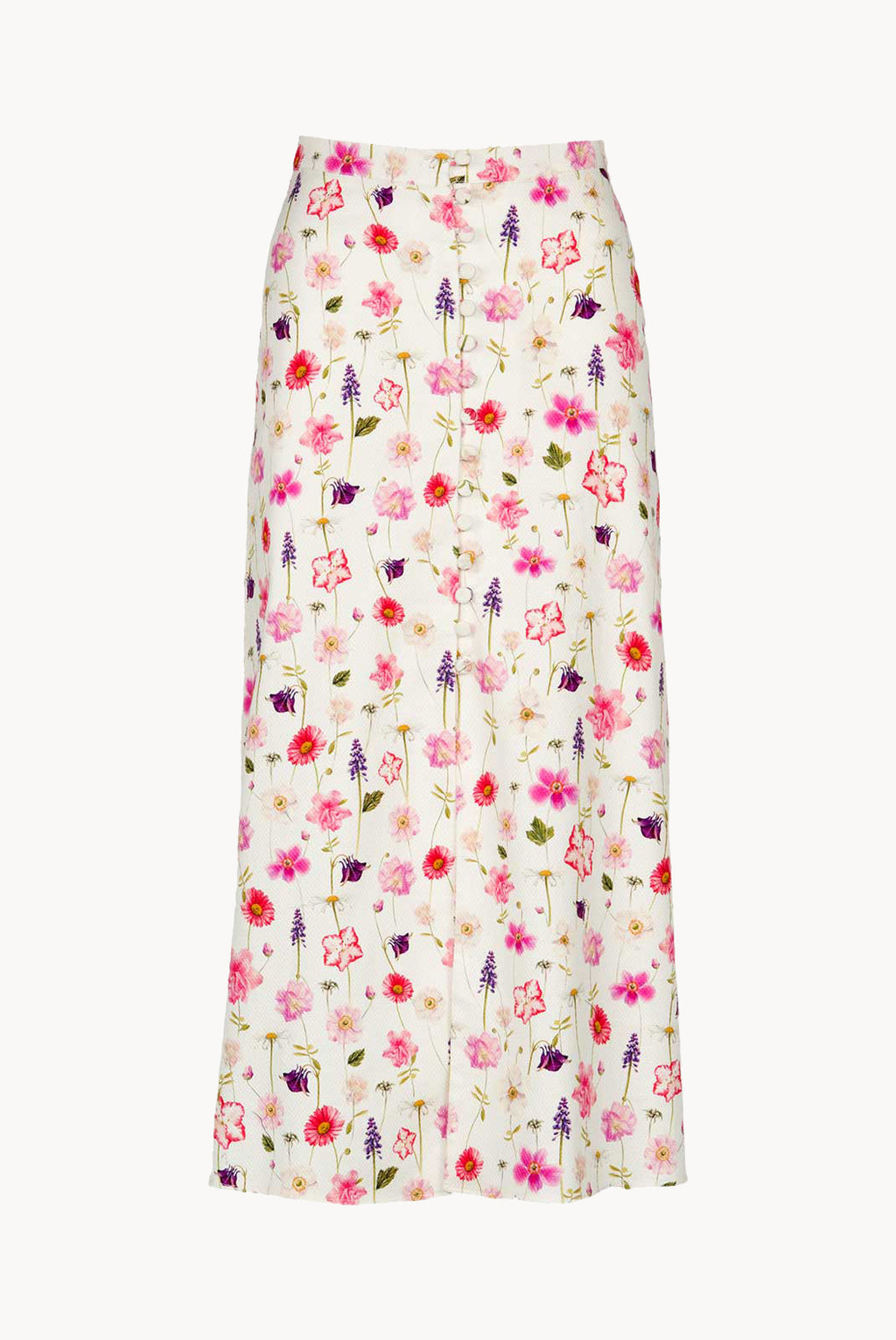 Cotton Floral Printed Piquet Bottoncini Skirt