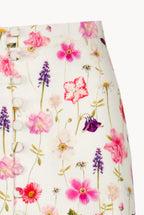 Cotton Floral Printed Piquet Bottoncini Skirt