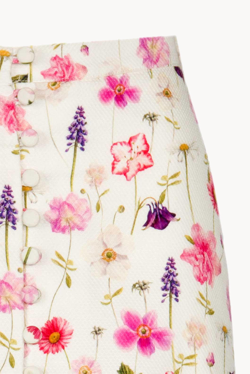 Cotton Floral Printed Piquet Bottoncini Skirt