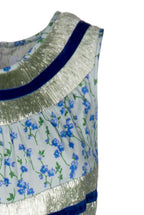 Abito senza maniche in cotone e rafia azzurro chiaro con stampa floreale