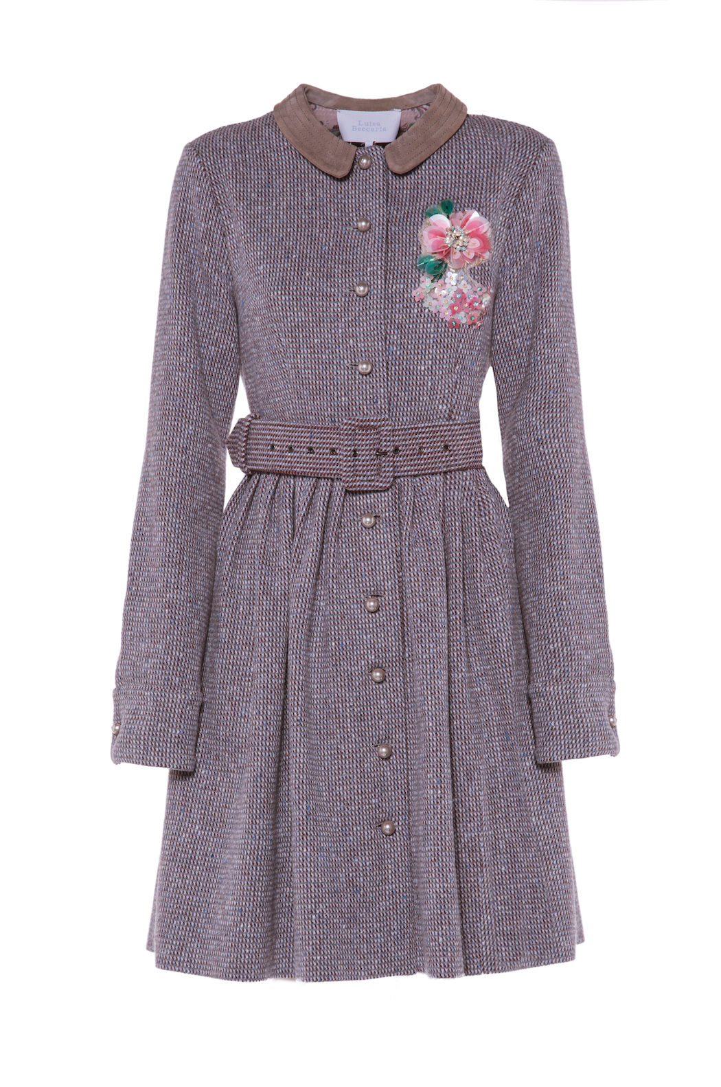 Abito in tweed a maniche lunghe con ricamo