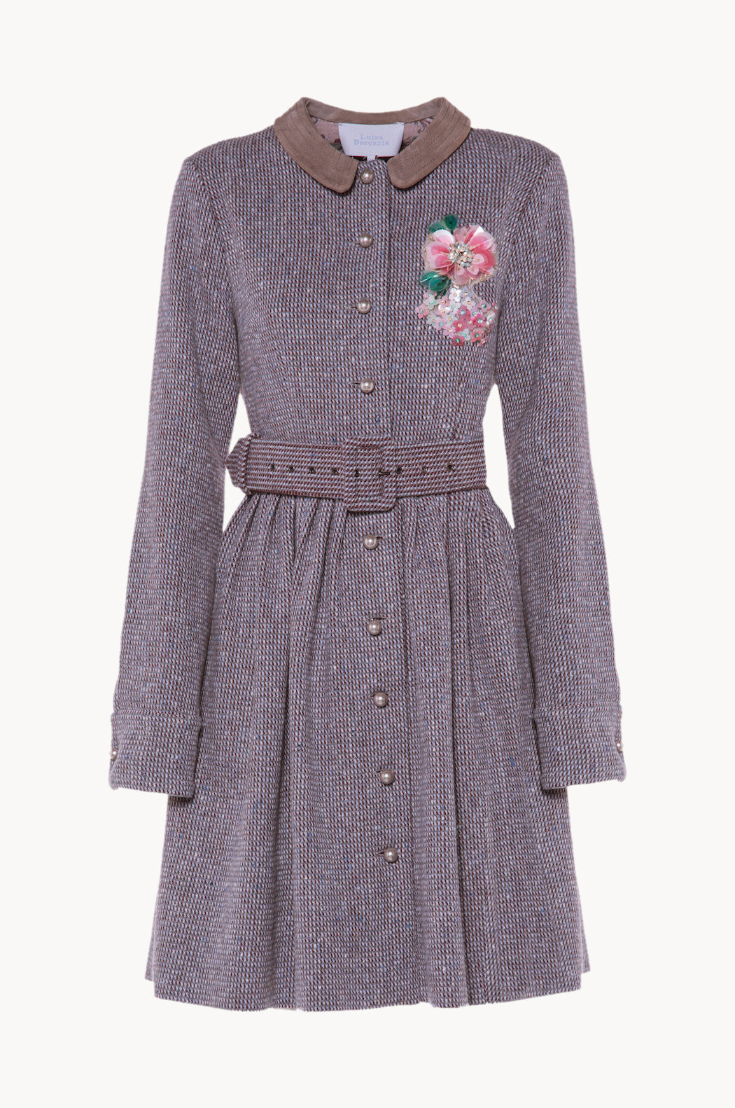 Long Sleeves Tweed Dress With Embroidery