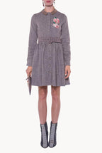 Long Sleeves Tweed Dress With Embroidery