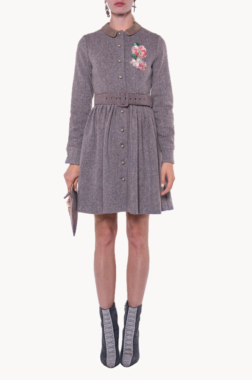 Long Sleeves Tweed Dress With Embroidery
