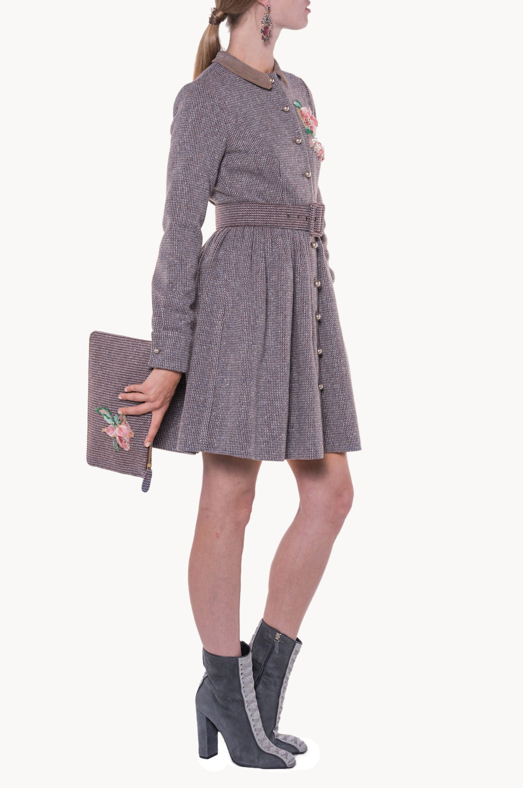 Long Sleeves Tweed Dress With Embroidery