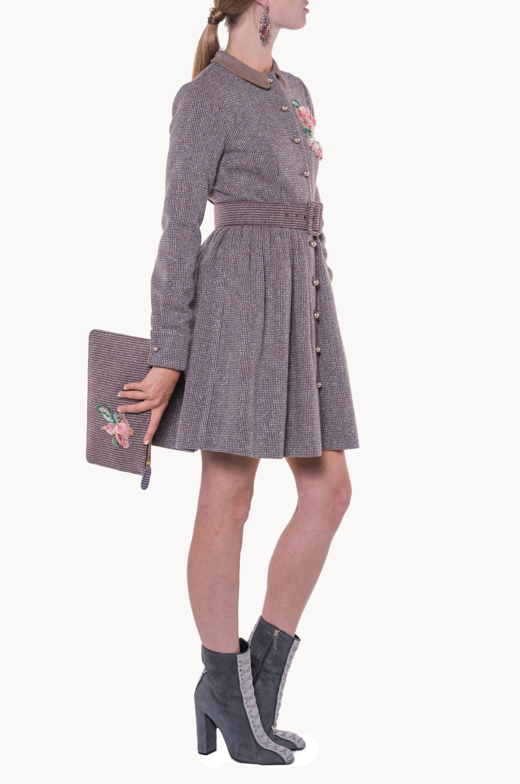 Long Sleeves Tweed Dress With Embroidery
