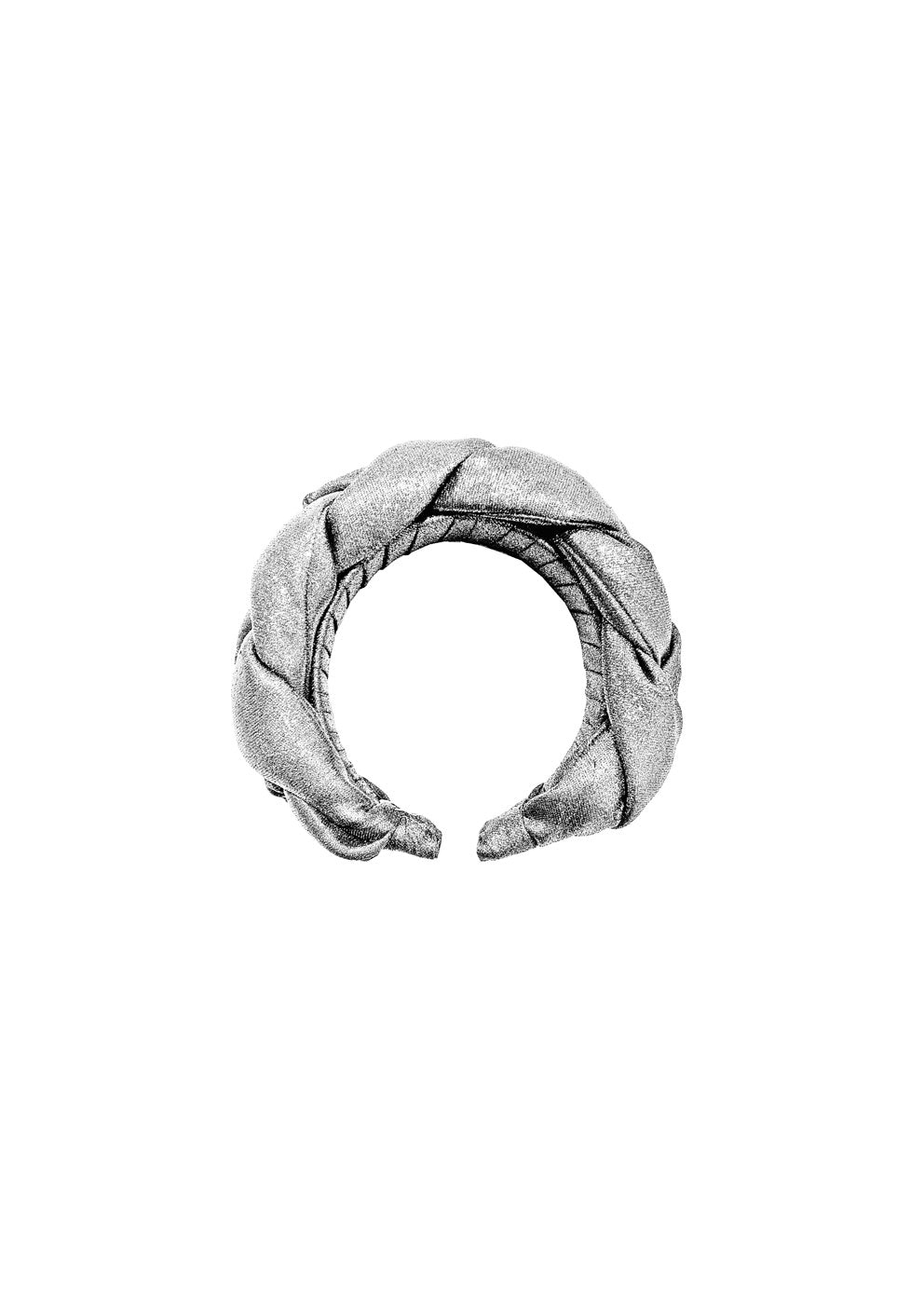 Fascia per capelli intrecciata in lurex argento