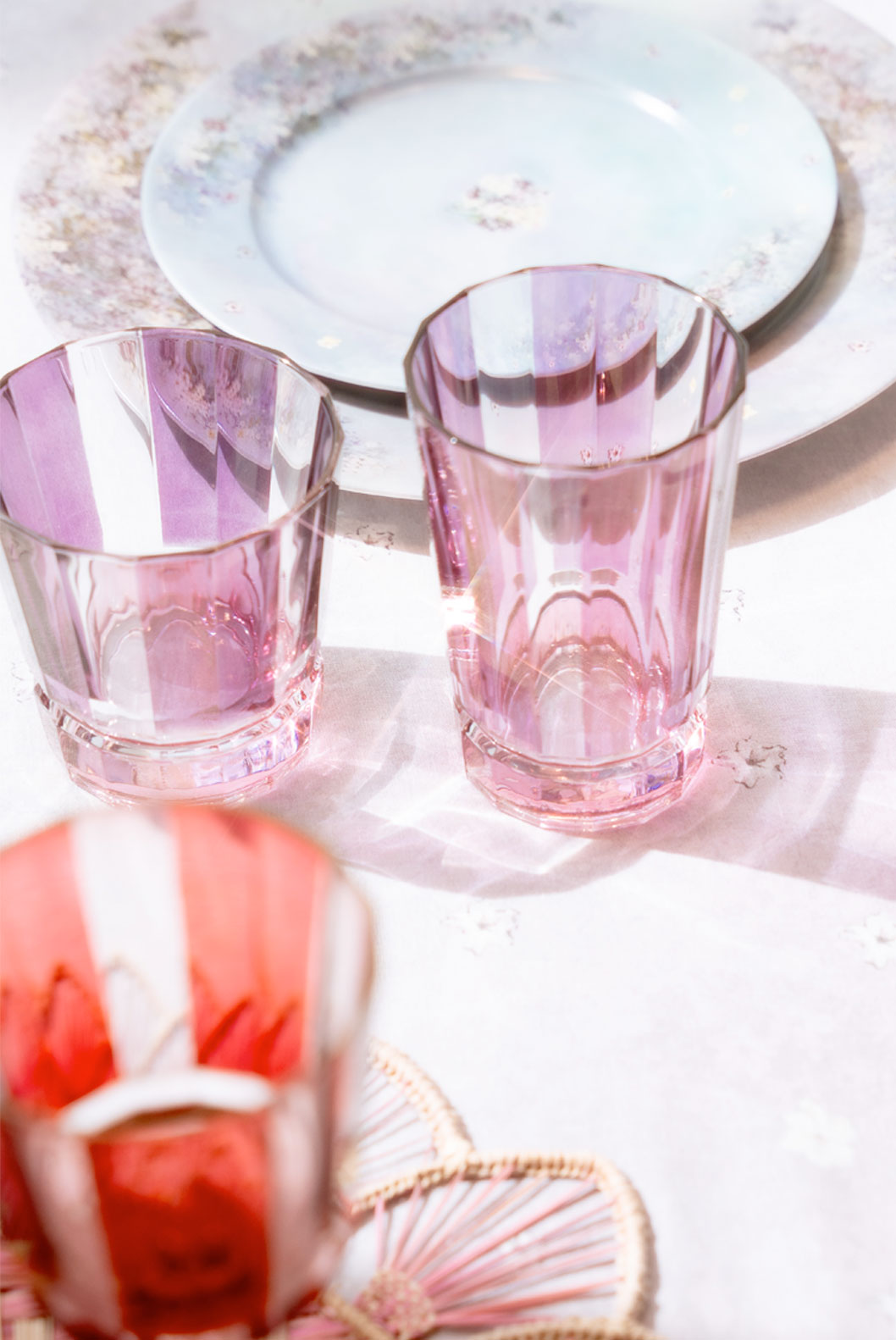 Striped Purple Set Of Two Large Duccio Tumbler With Pink Base