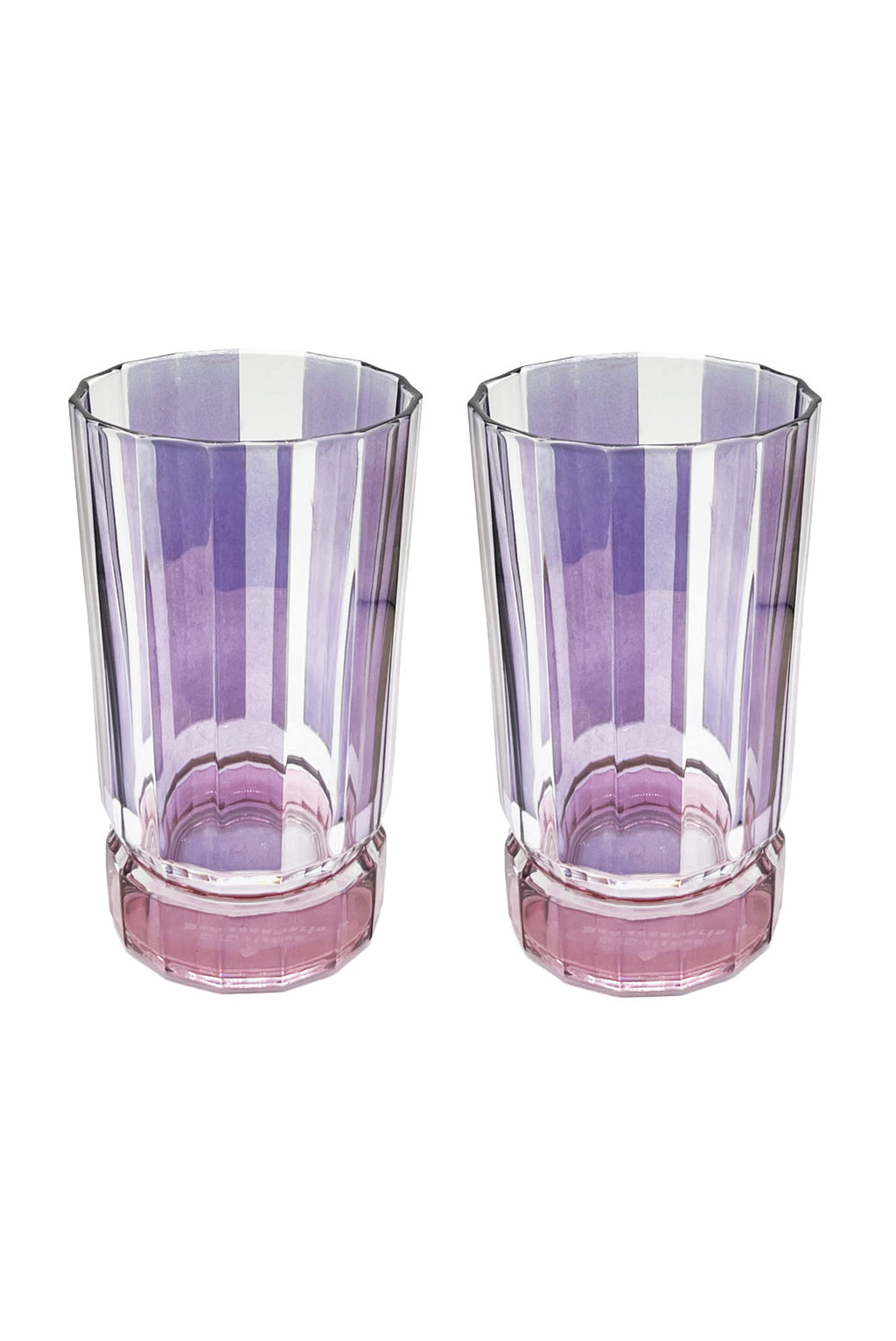 Set di Due Bicchieri Grandi Duccio a Righe Viola con Base Rosa