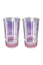 Set di Due Bicchieri Grandi Duccio a Righe Viola con Base Rosa
