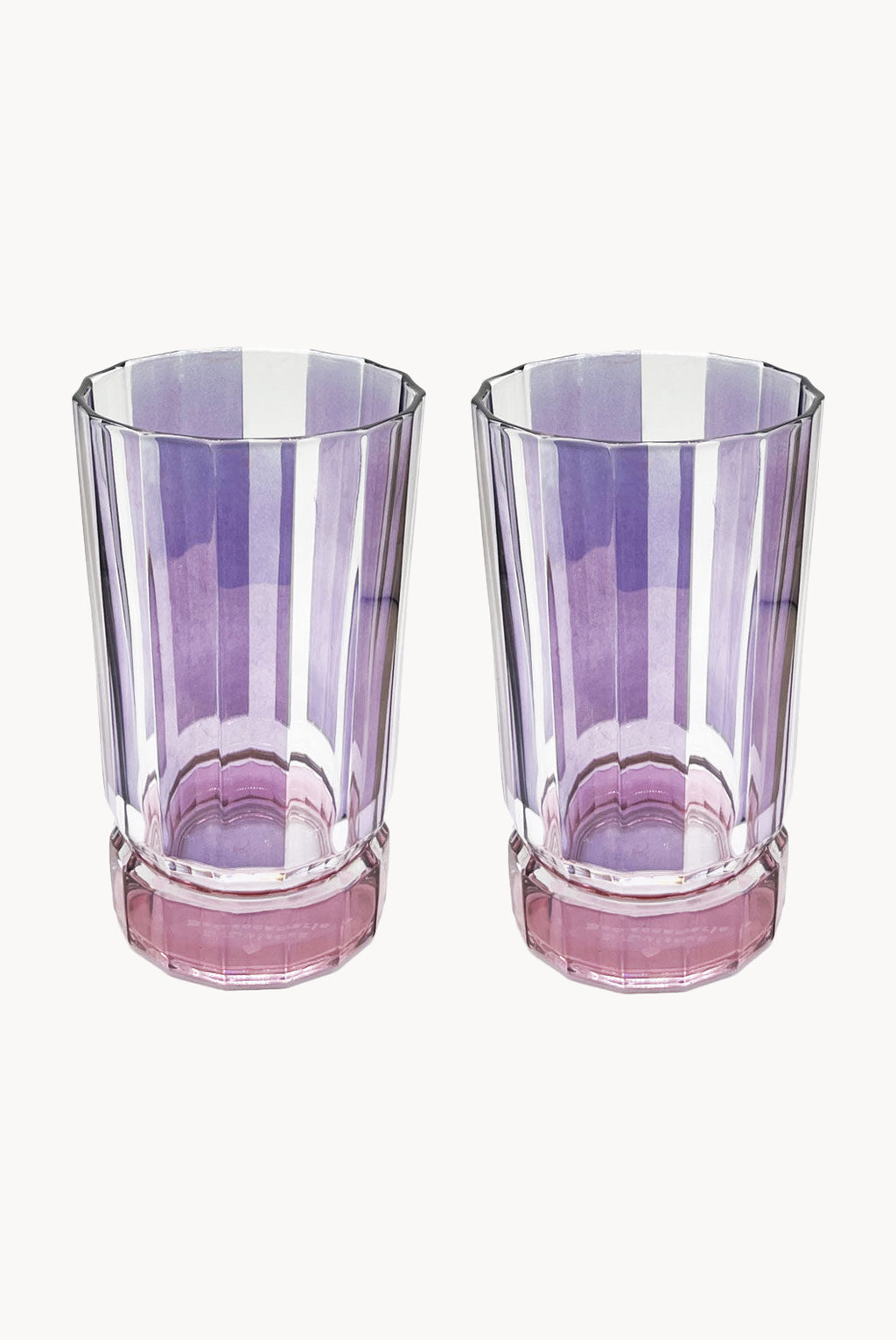 Set di Due Bicchieri Grandi Duccio a Righe Viola con Base Rosa