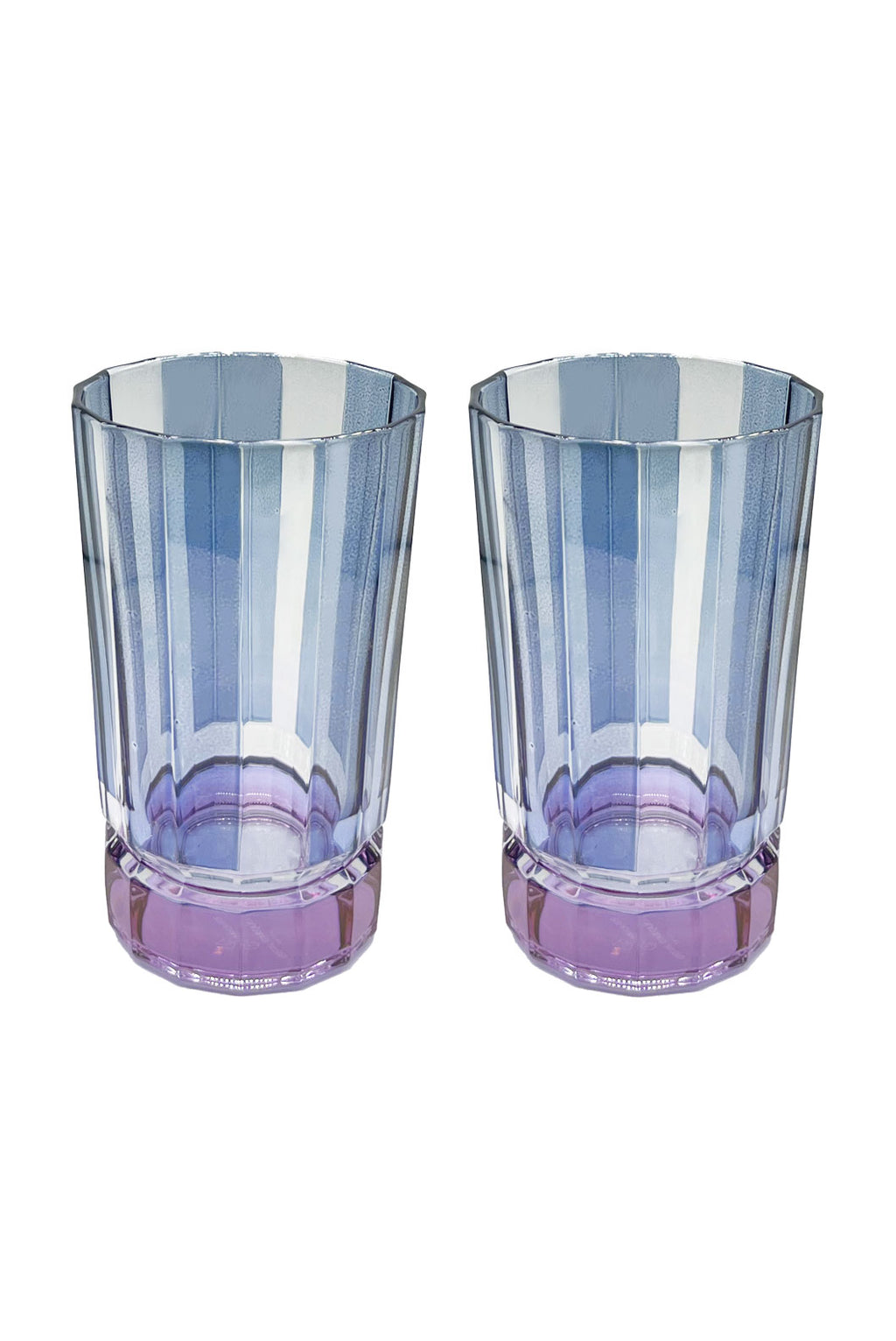 Set di Due Bicchieri Grandi Duccio a Righe Blu con Base Viola