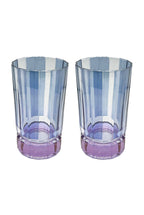Set di Due Bicchieri Grandi Duccio a Righe Blu con Base Viola