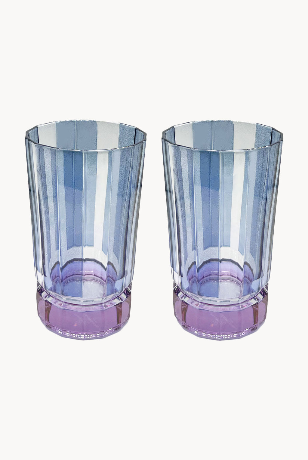 Set di Due Bicchieri Grandi Duccio a Righe Blu con Base Viola