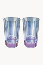 Set di Due Bicchieri Grandi Duccio a Righe Blu con Base Viola