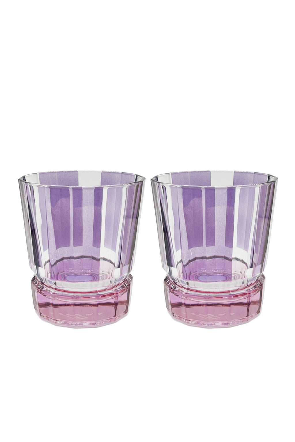 Set di Due Bicchieri Piccoli Duccio a Righe Viola con Base Rosa